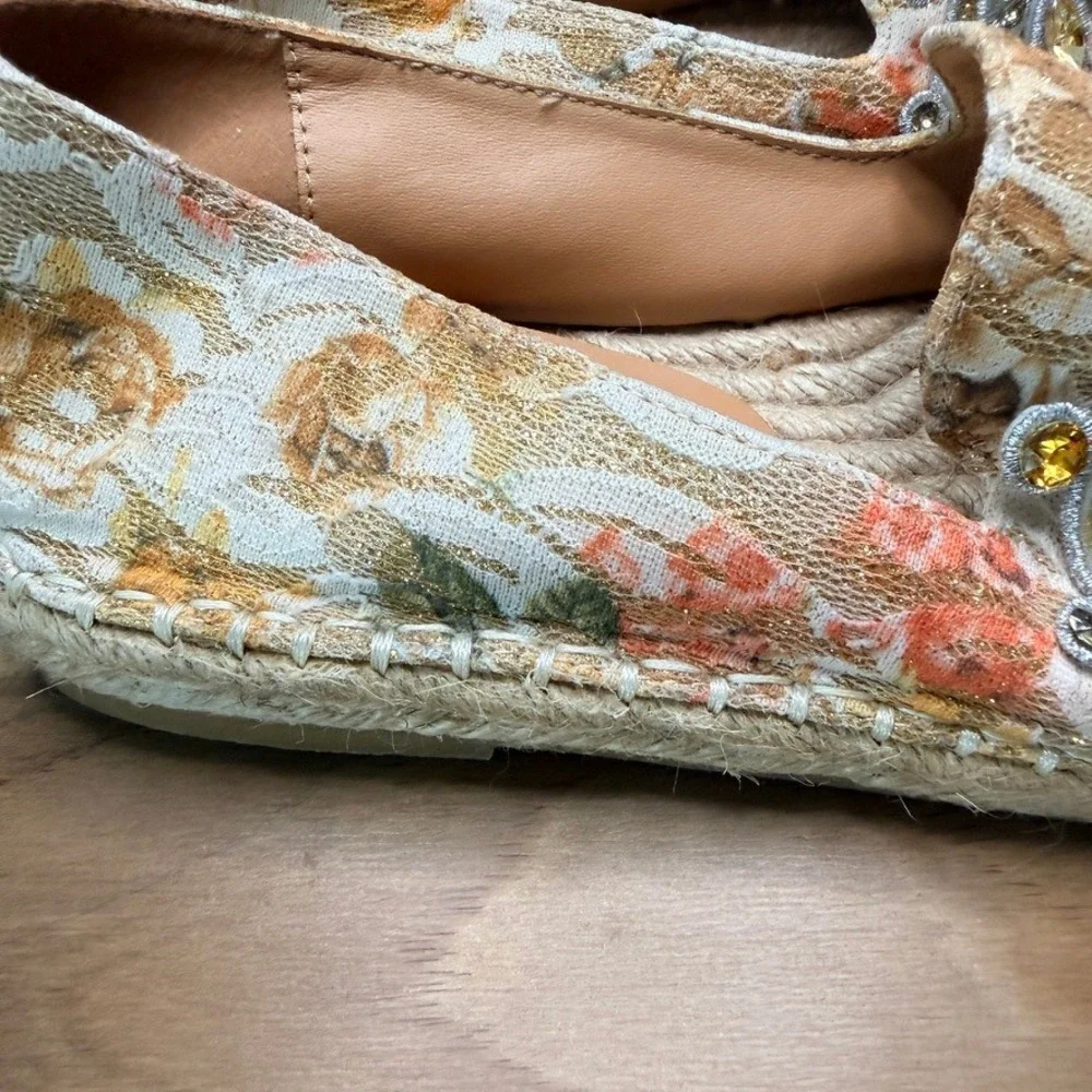 J Reneé Gordana Jeweled Floral Espadrille Flats Women's 6.5M Rhinestone